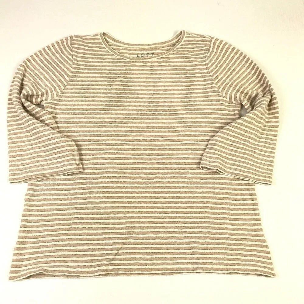 LOFT Womens Shimmer T-Shirt Striped 3/4 Sleeve Casual Stretch Top Tee S Small